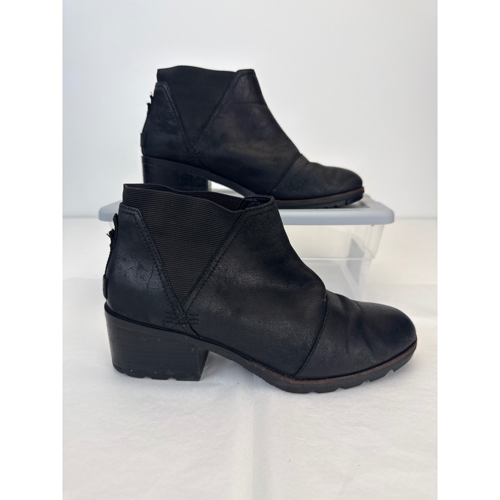 Sorel Lolla Cut-Out Ankle Boots Women 10 Black Leather Block Heel NL3712-010
